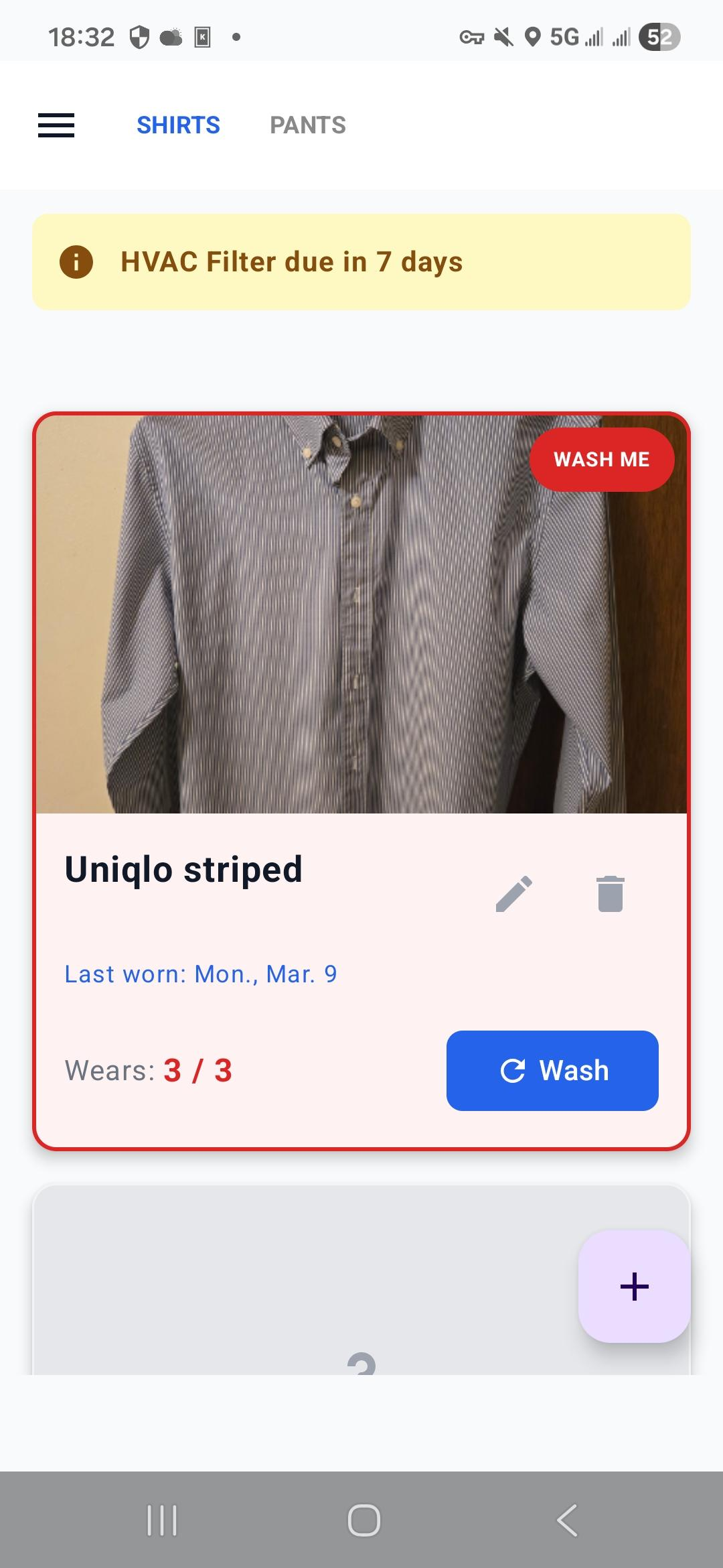 Clothing wear tracking interface