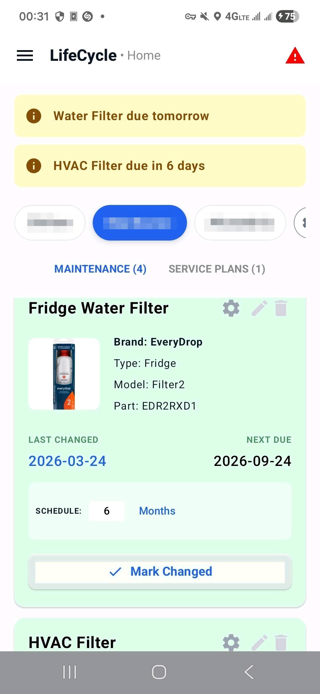 Home maintenance tracking interface