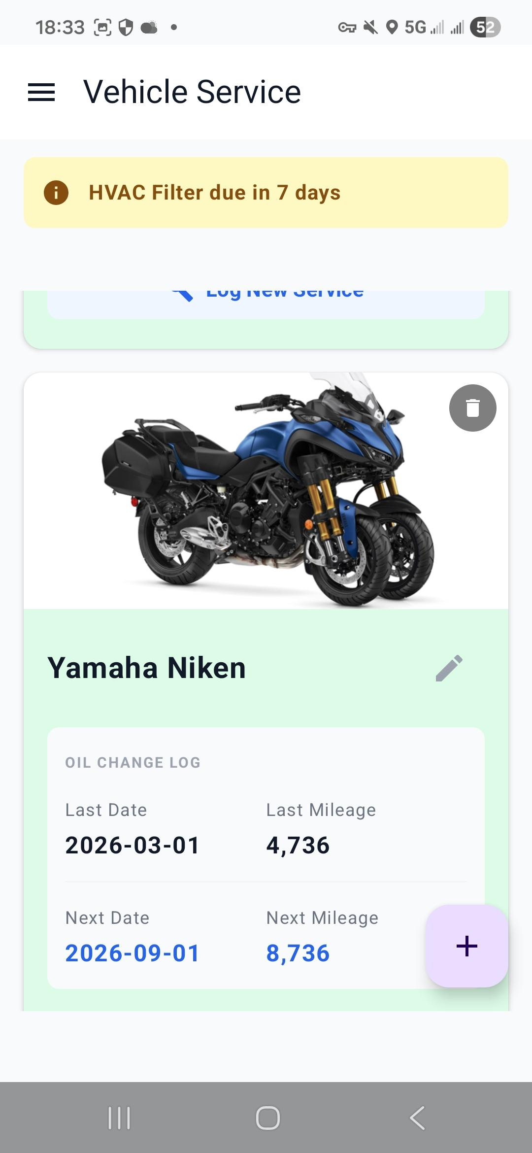 Vehicle service tracking interface
